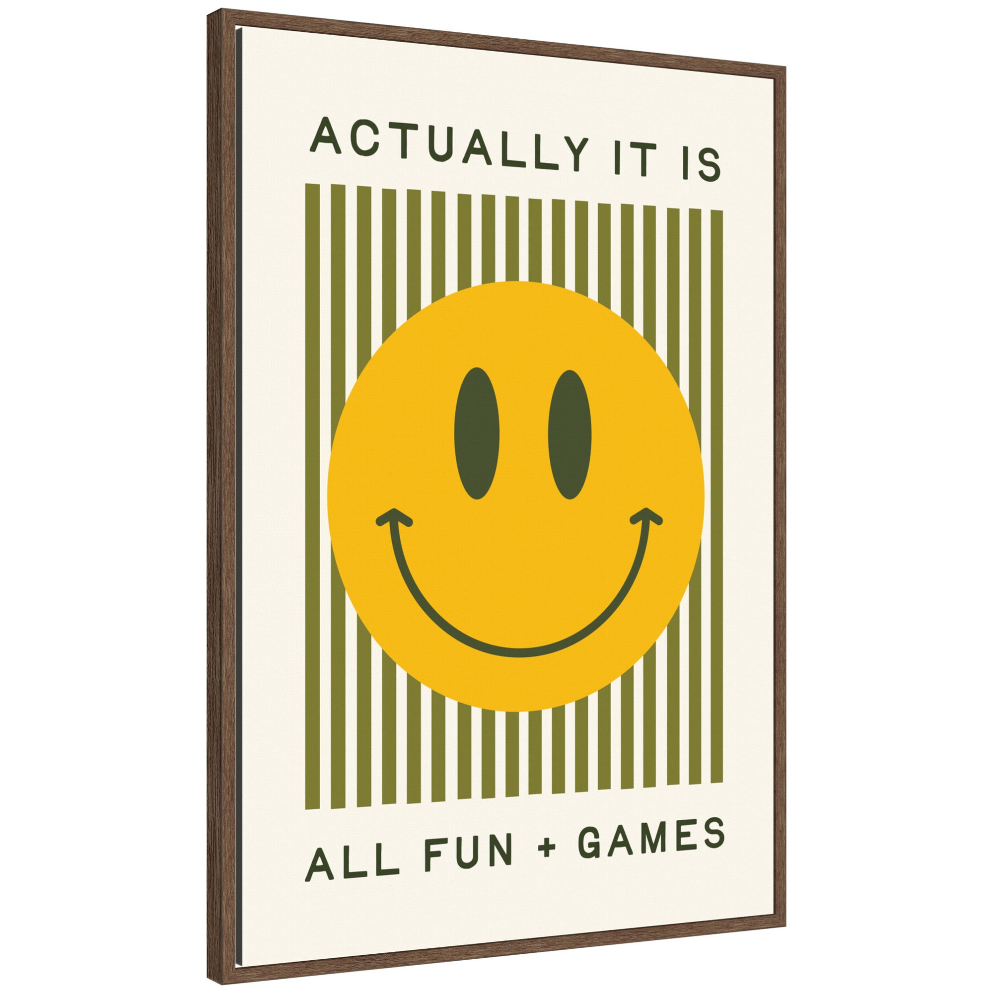 It is All Fun and Games Striped Poster, Dopamine Decor, Smiley Face Retro Print by Lucky Guava Framed Canvas Wall Art Print