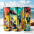 Frankenstein's Summer Beach Vacation 20oz Personalized Tumbler With Lid and Stainless Steel Straw, Retro Horror Neon Surf Gift Cup
