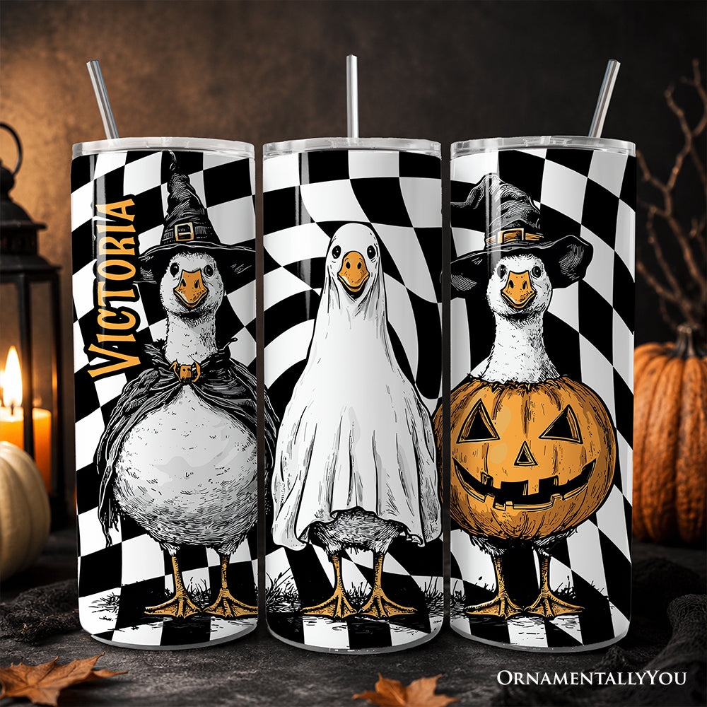 Haunting Honkers Goose 20oz Personalized Tumbler With Lid and Stainless Steel Straw, Funny Halloween Costumes Gift Cup