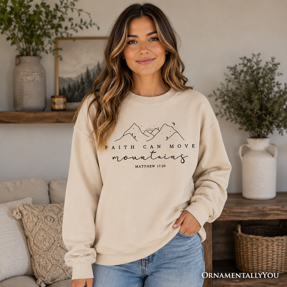 Faith Can Move Mountains Matthew 17:20 Christian Sweatshirt, Minimalist Mountain Religious Sweater