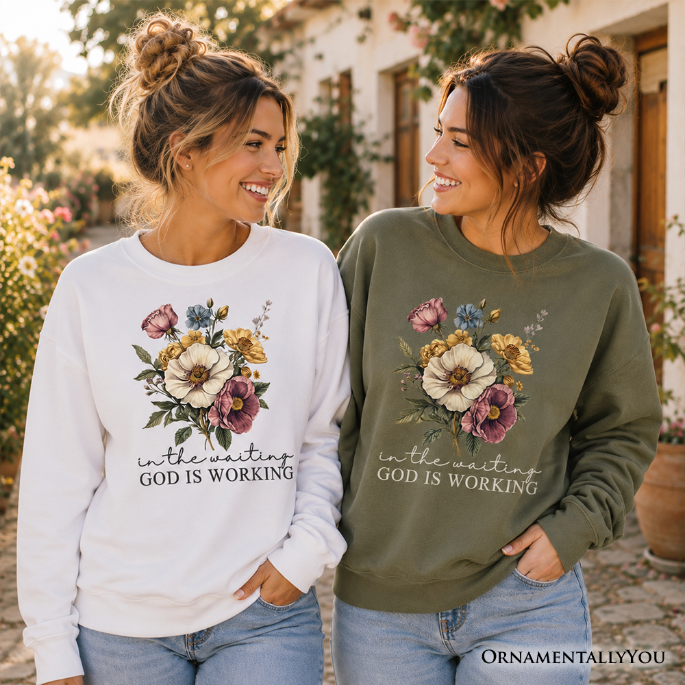 In the Waiting God Is Working Floral Christian Sweatshirt, Vintage Wildflower Faith Sweater