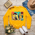 Frankenstein's Beach Vacation Sweatshirt, Retro Neon Surf Style Sweater for Horror Fans with Summer Vibes