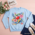 Boho Floral Teacher Sweatshirt, Watercolor Back to School Sweater