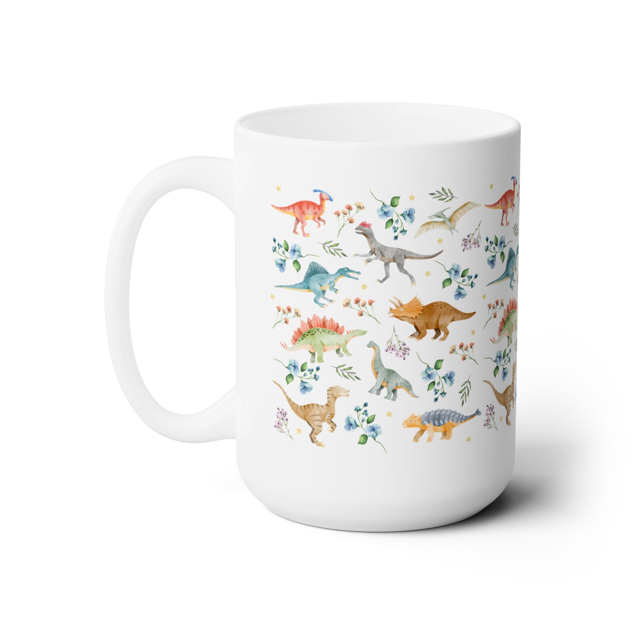 Boho Floral Dinosaur Mug with Stars