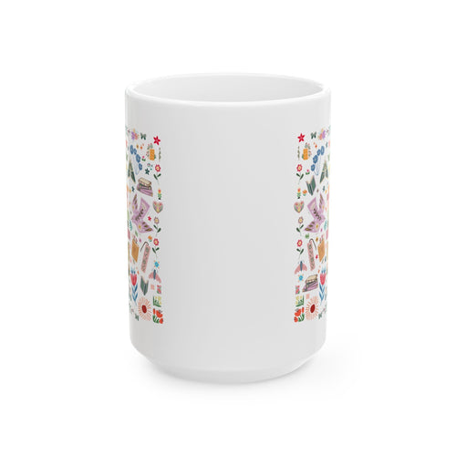 Bookish Folk Art Coffee Mug for Book Lover