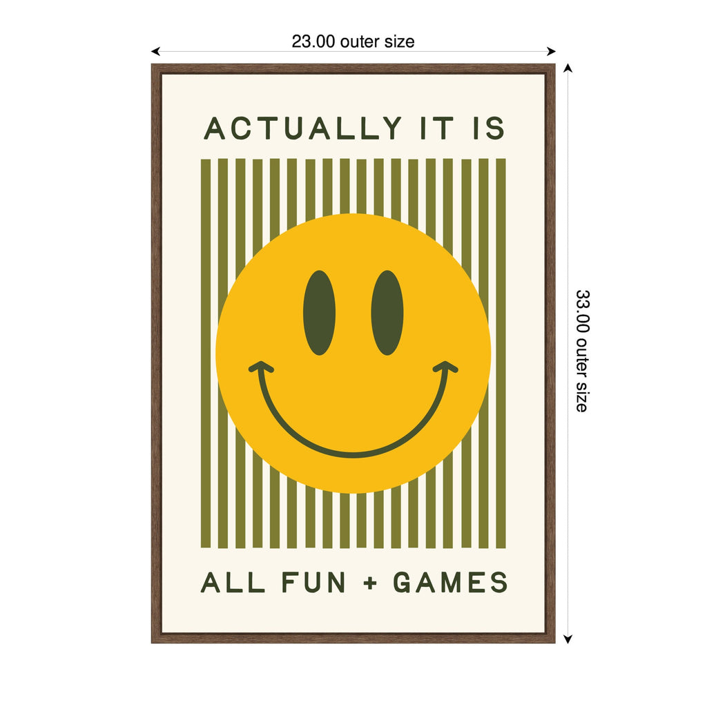 It is All Fun and Games Striped Poster, Dopamine Decor, Smiley Face Retro Print by Lucky Guava Framed Canvas Wall Art Print