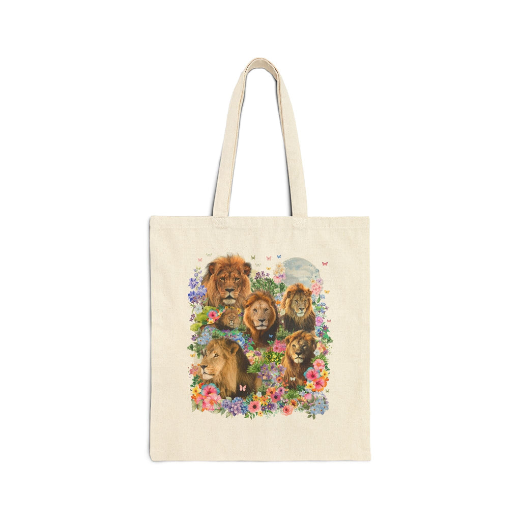Lions in Flowers Tote Bag