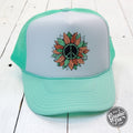 Peace Sunflower Seafoam and White Foam Trucker Cap