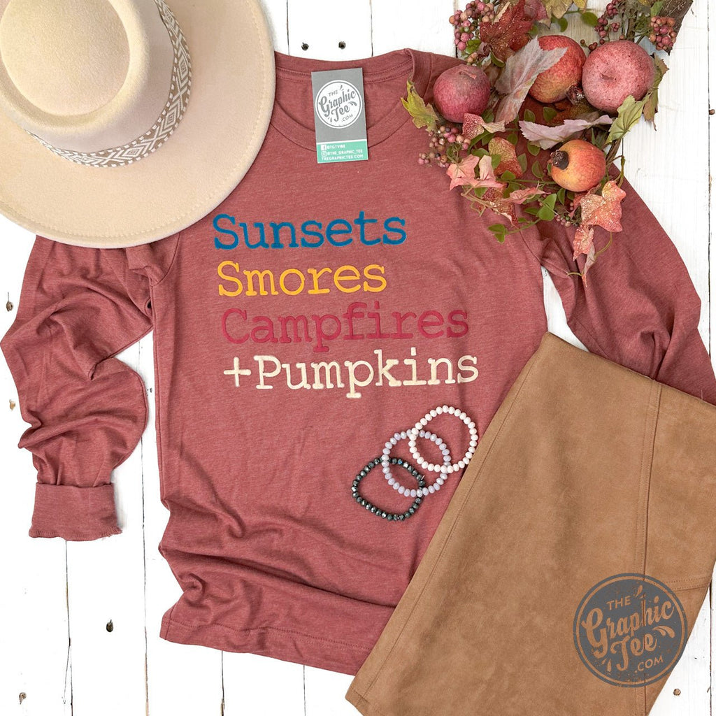 Sunsets, Smores, Campfires + Pumpkins Long Sleeve Tee